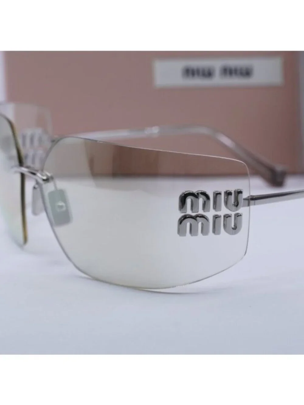 Miu Miu MU54YS 1BC10F Geometric Sunglasses - Silver/Pale Gold Mirror